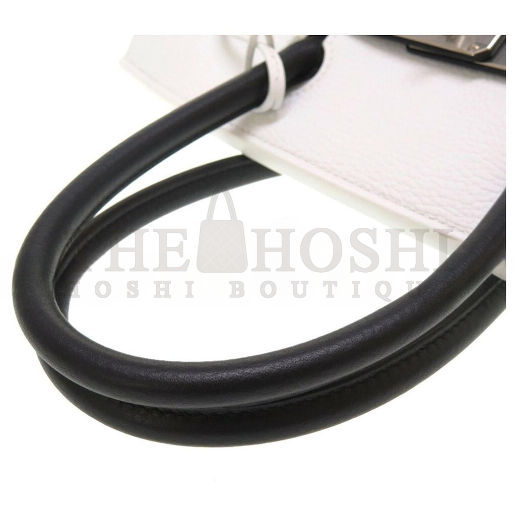 H**me5 BIRKIN 30 TOGO LEATHER MILKSHAKE WHITE AND BLACK SILVER BUCKLE HANDBAG 982147 (30*23*15cm) Master Quality